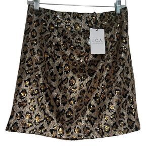 J.O.A. Sequined Leopard Print Ruched Mini Skirt Womens Medium Sparkly